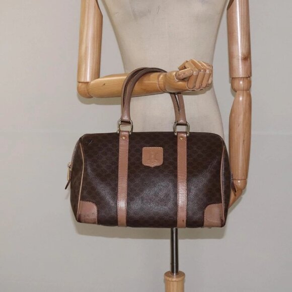 CELINE Macadam Canvas Hand Bag PVC Leather Brown Gold Auth - Picture 1 of 16